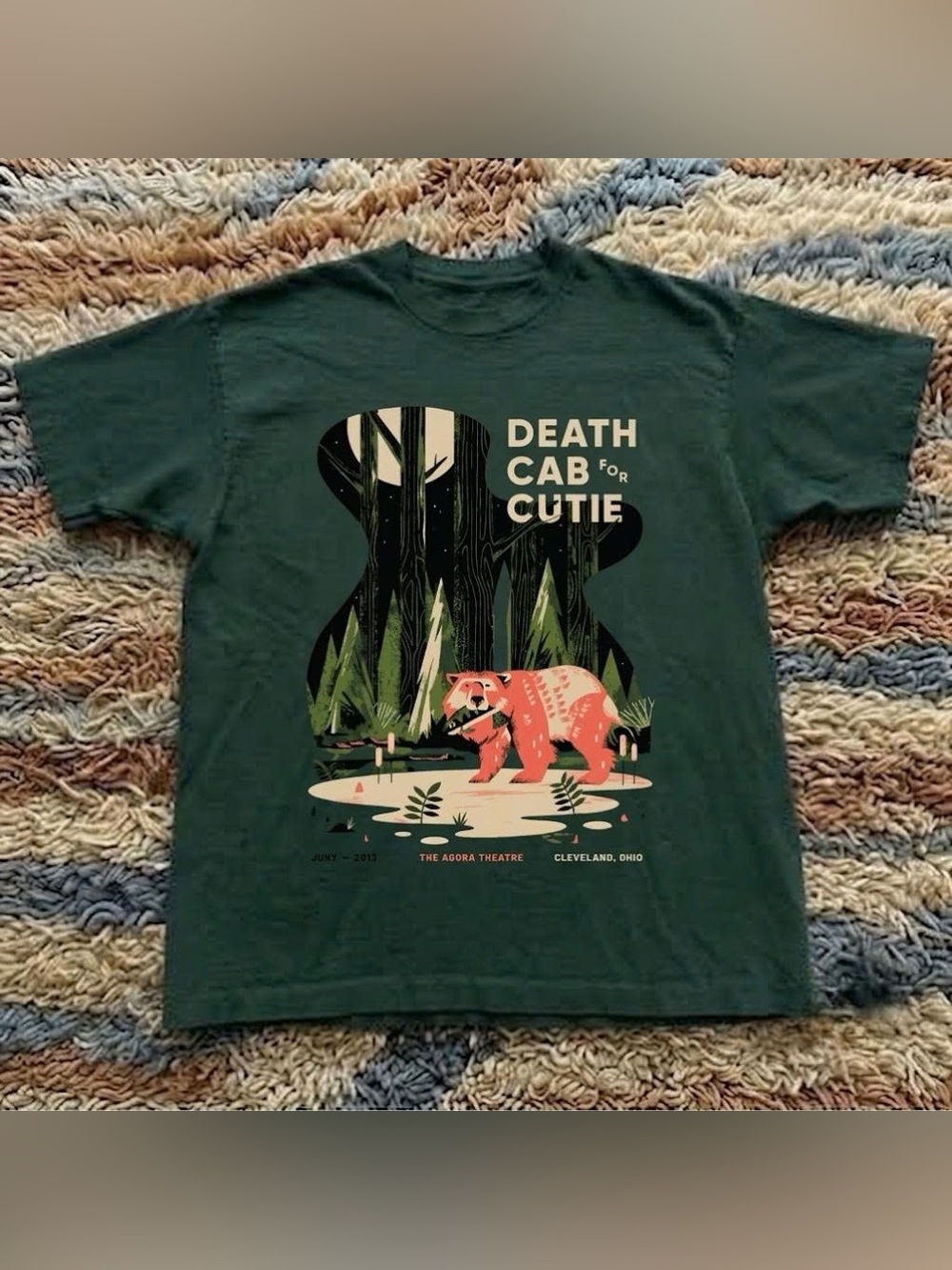 Death Cab for Cutie Short Sleeve Tee in Forest Green with Bear Graphic